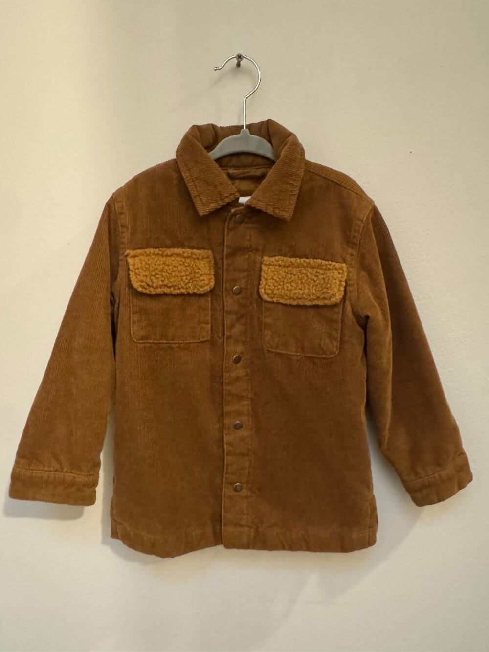 Cat & Jack Corduroy Quilted Jacket Toddler 4T Brown Sherpa Pocket Snap Cotton